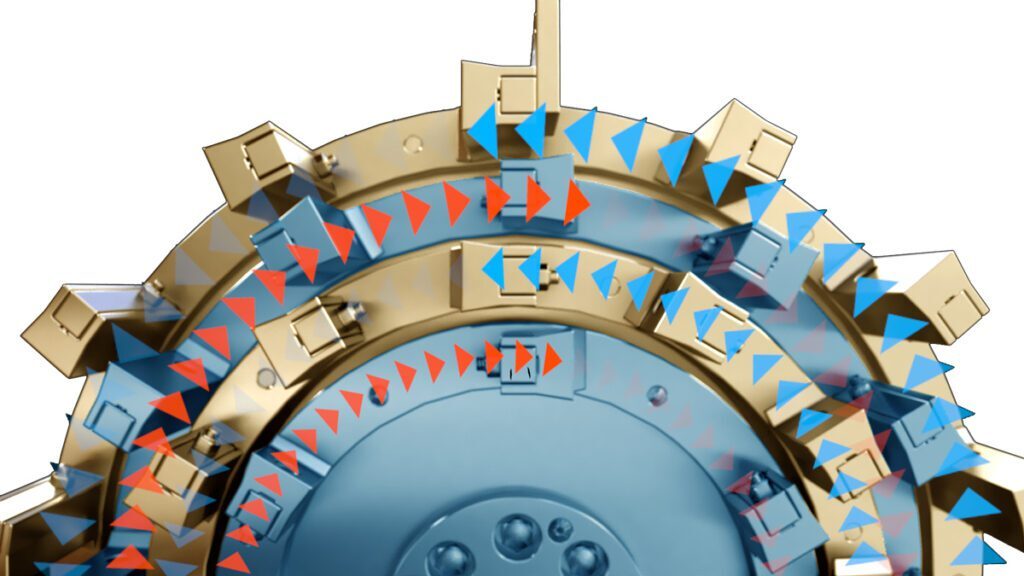 Pyörivät samankeskiset teräshäkit